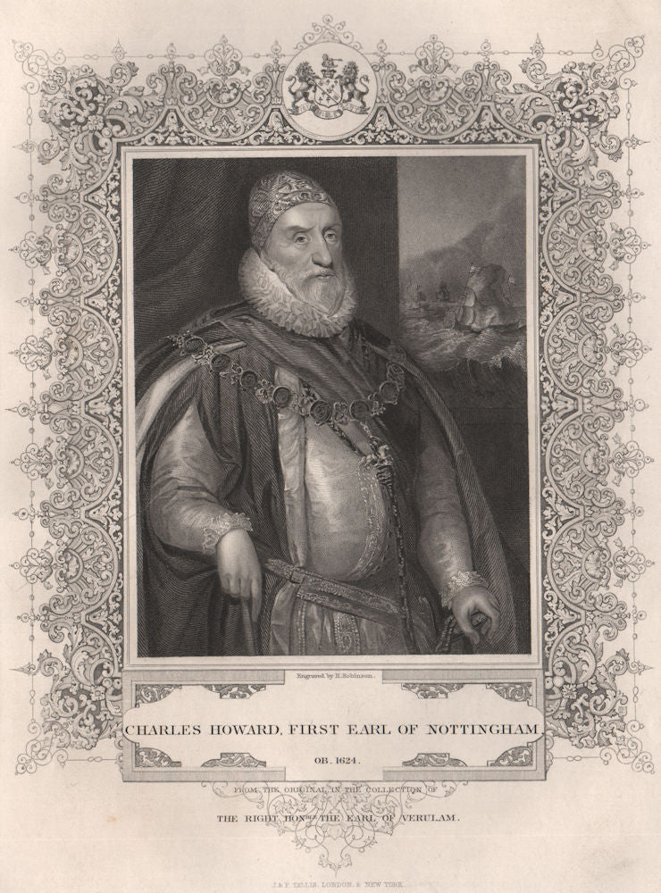 BRITISH HISTORY. Charles Howard, first Earl Of Nottingham. TALLIS 1853 print